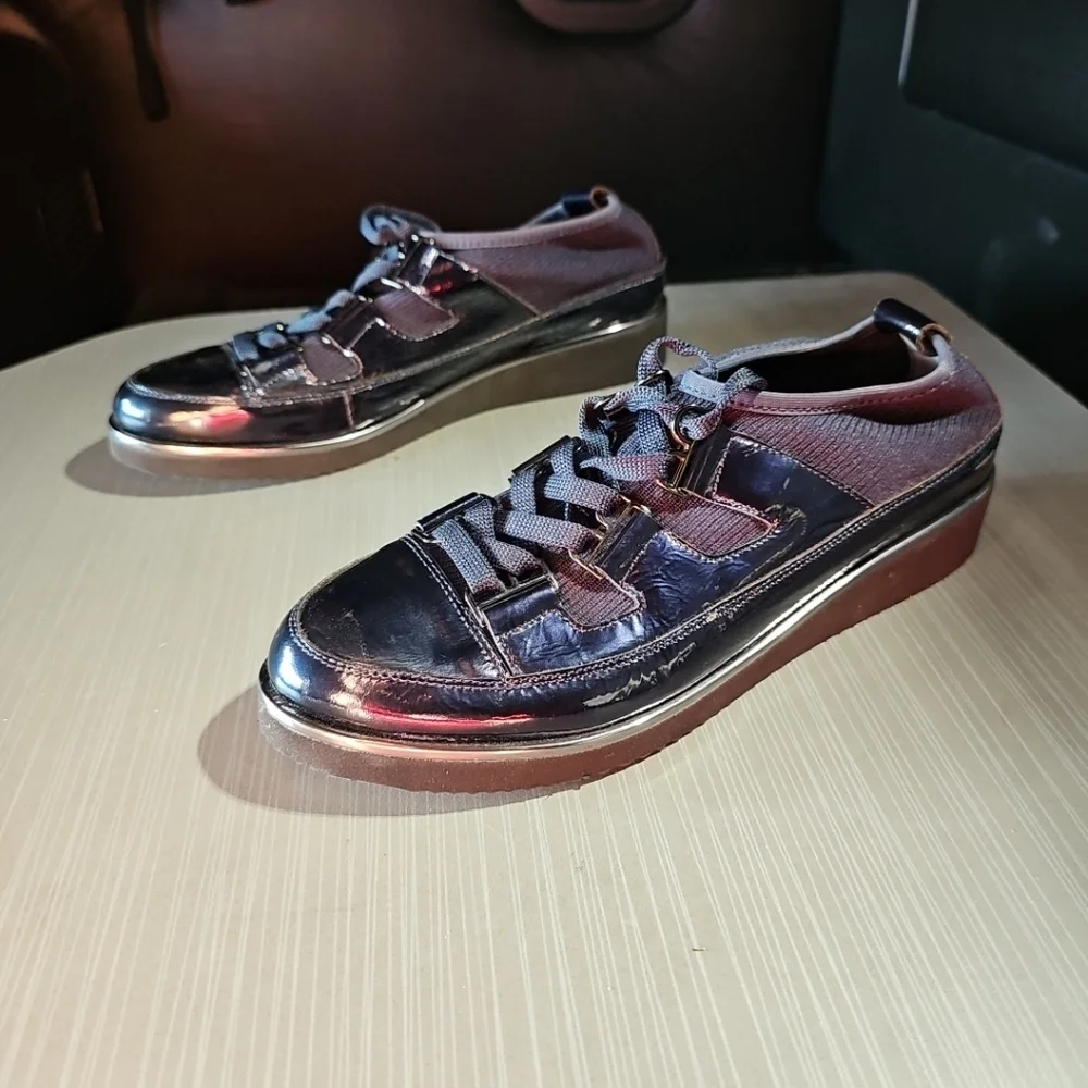 Ron White Noki Stretch Fabric & Crinkle Nappa Leather Wedge‎ Sneaker 37.5 (US 7)